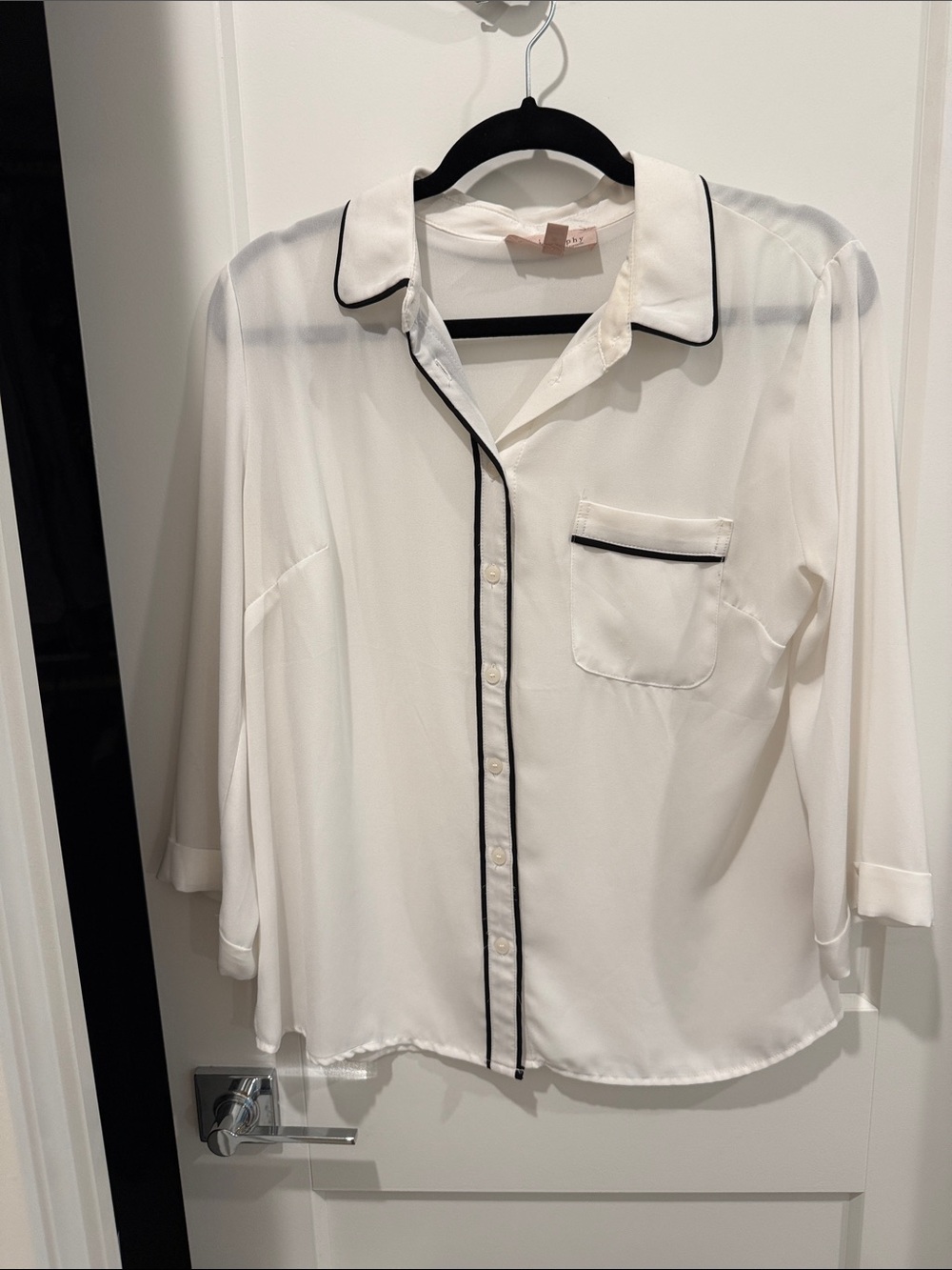 Philosophy White Button-Down Blouse with Black Piping
